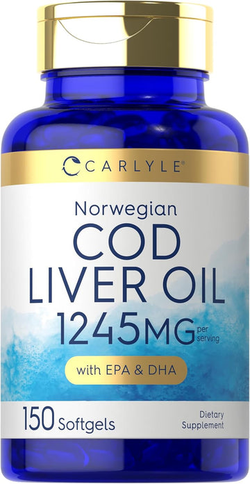 Carlyle Norwegian Cod Liver Oil With Epa & Dha | 1245Mg | 150 Softgels | Liquid Capsules | Non-Gmo & Gluten Free Supplement