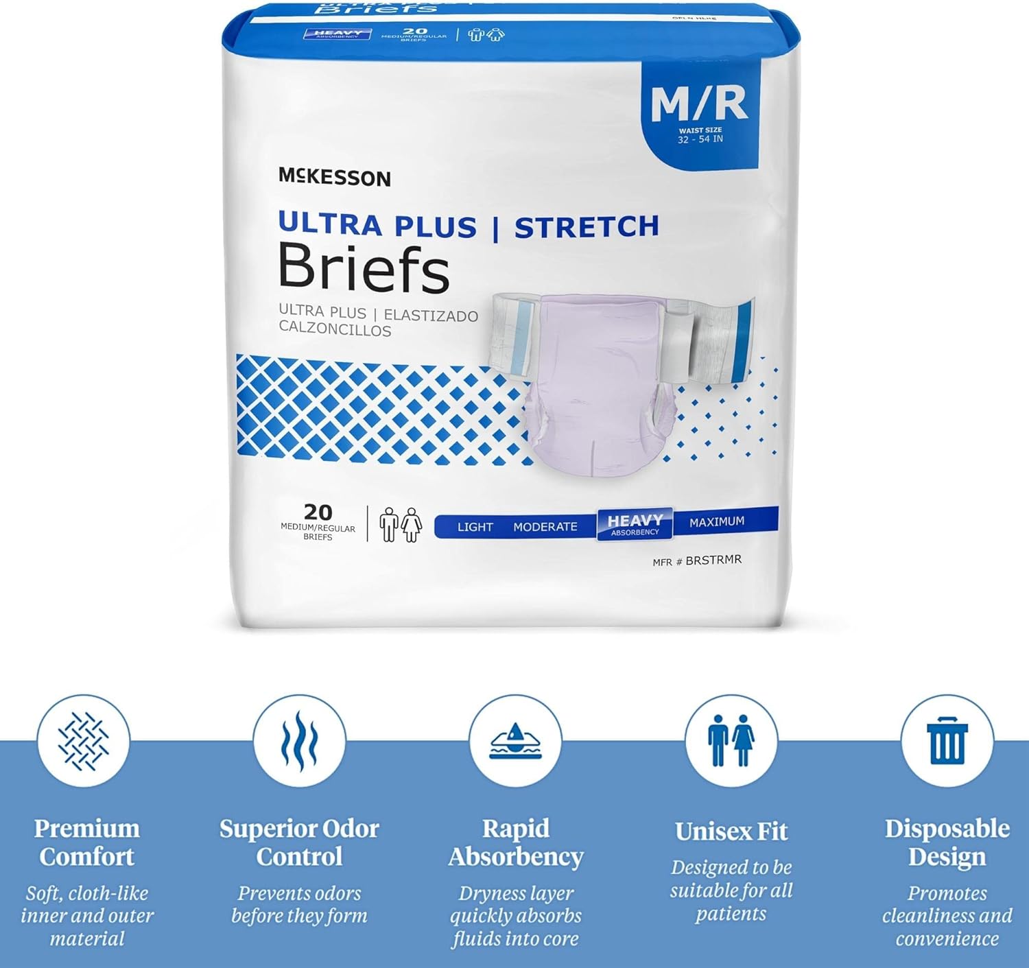 McKesson Ultra Plus Stretch Briefs, Incontinence, Heavy Absorbency, Medium, 20 Count, 1 Pack : Health & Household