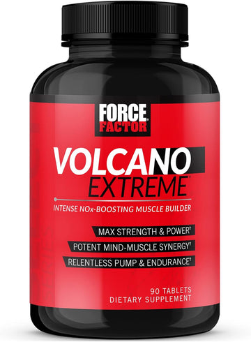 Force Factor Volcano Extreme Pre Workout Nitric Oxide Booster Supplement for Men with Creatine, L-Citrulline,and Huperzine A for Better Muscle Pumps, Strength, Focus, Workout Performance, 90 Tablets