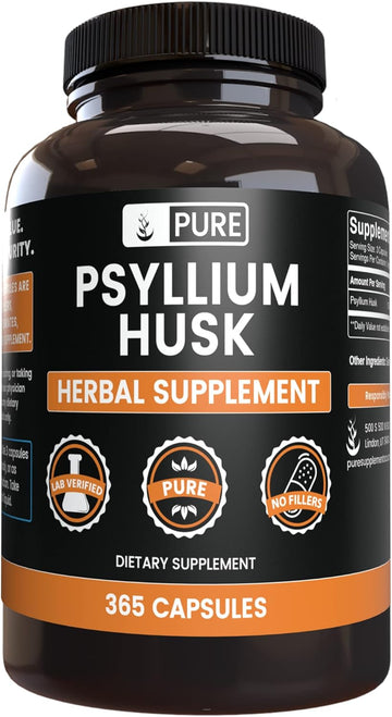 Pure Original Ingredients Psyllium Husk (365 Capsules) No Magnesium Or Rice Fillers, Always Pure, Lab Verified