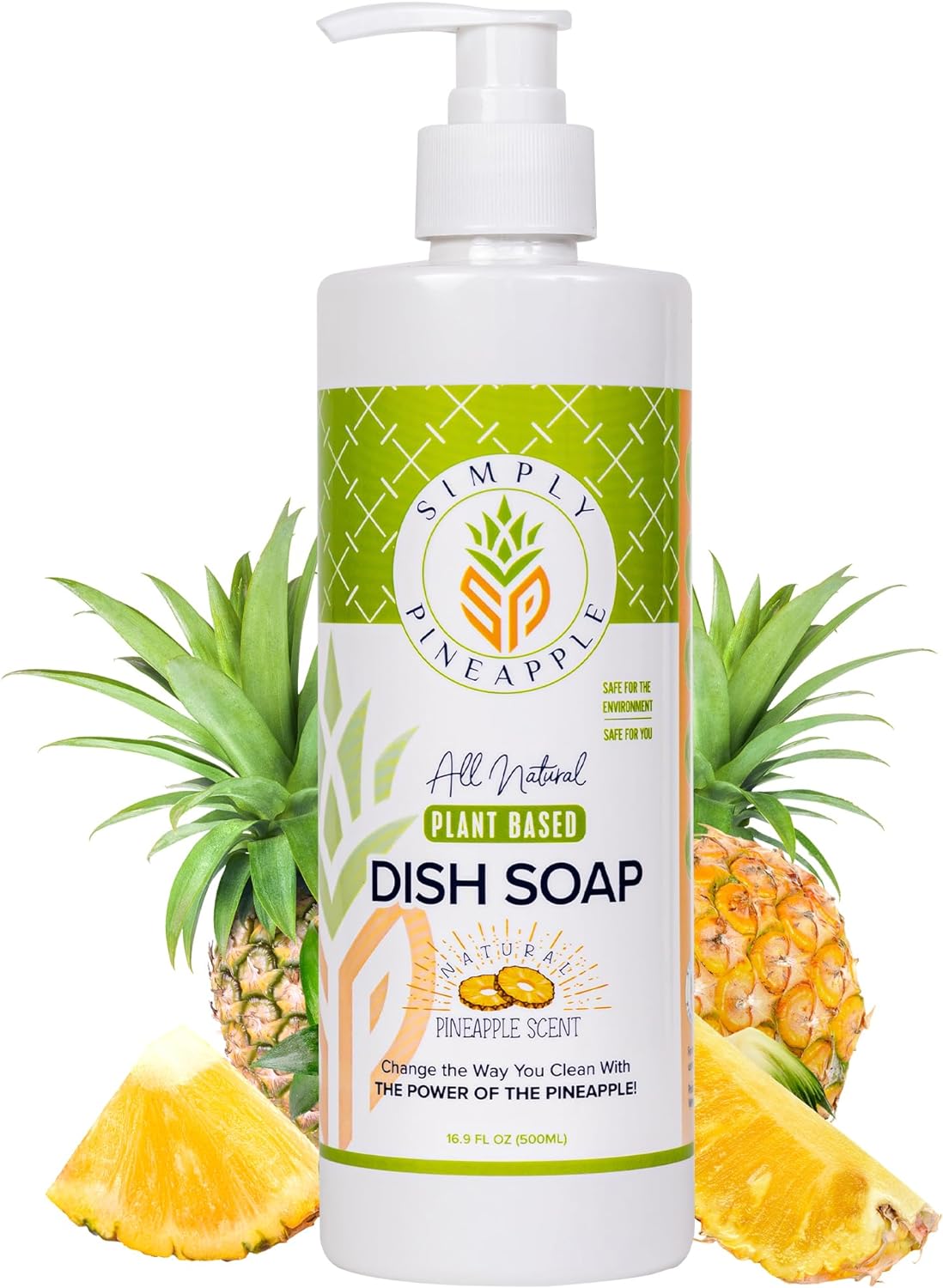 Plant-Based Pineapple Enzyme & Soapberry Dish Soap Liquid- Pineapple Scent, Pack of 1 (16.9 fl oz each) | Gentle on Skin, Tough on Grease | Eczema-Friendly | No Artificial Fragrances or Colors