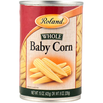 Roland Foods Whole Fancy Small Baby Corn, Specialty Imported Food, 15-Ounce Can