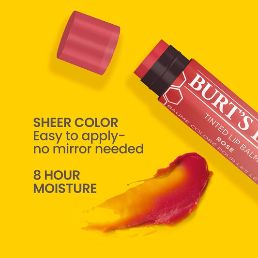 Burt'S Bees Lip Tint Balm With Long Lasting 2 In 1 Duo Tinted Balm Formula, Color Infused With Deeply Hydrating Shea Butter For A Natural Looking Buildable Finish, Petal Rose (2-Pack)