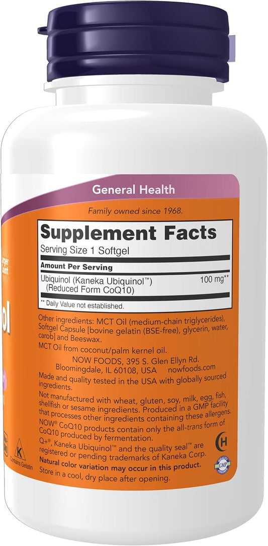 Now Supplements, Ubiquinol 100 Mg, High Bioavailability (The Active Form Of Coq10), 120 Softgels