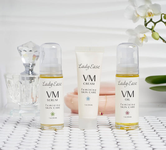 Organic Vaginal Moisturizer Set - VM Oil, VM Serum, VM Cream - Comforts Vaginal Dryness, Hydrates, Nourishes, Protects, & Soothes - 3oz