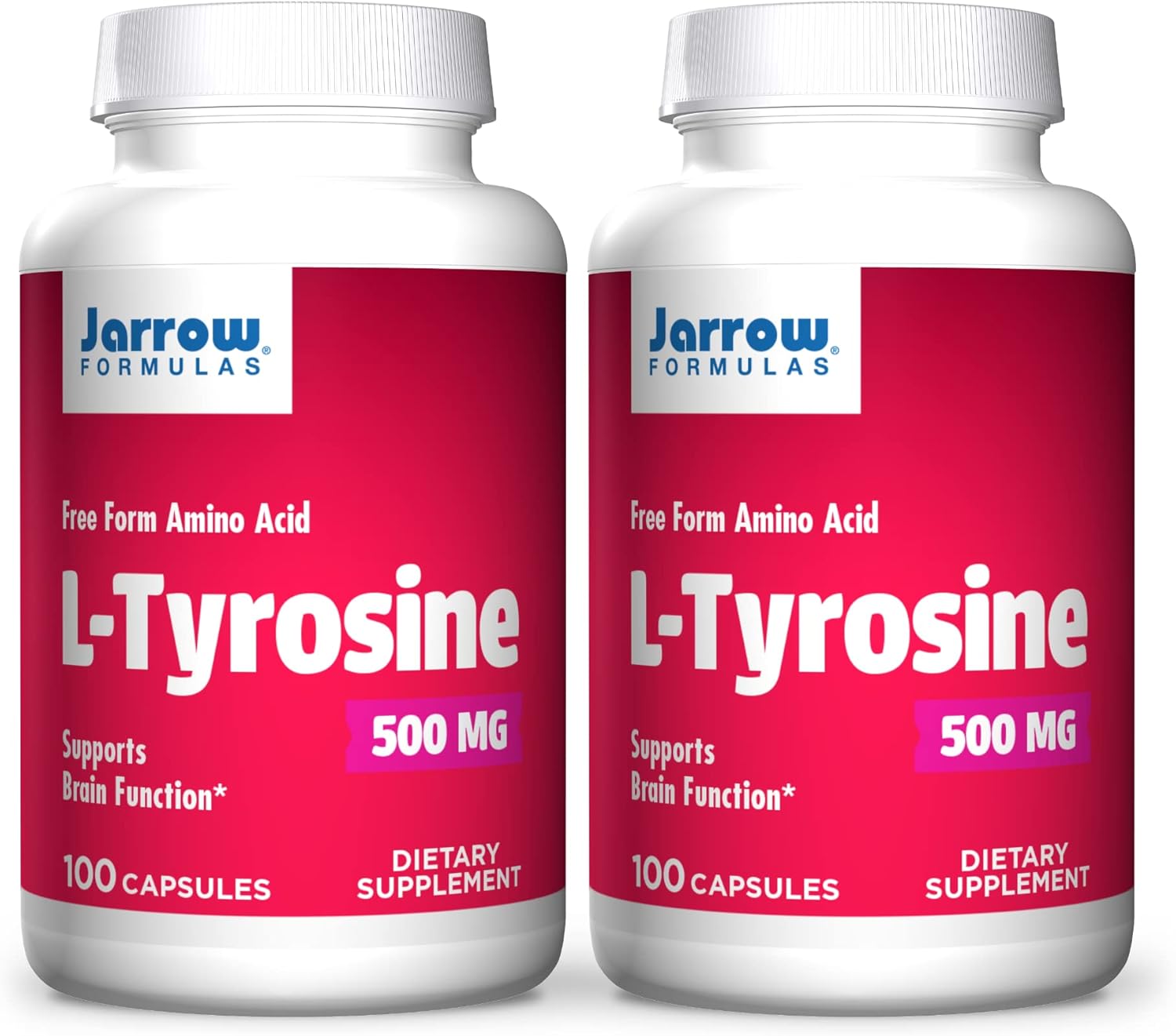 Jarrow Formulas L-Tyrosine 500 Mg - 100 Capsules, Pack Of 2 - Supports Brain Function - Brain Neurotransmitter Precursor - Contains Pure Crystalline L-Tyrosine - 200 Total Servings