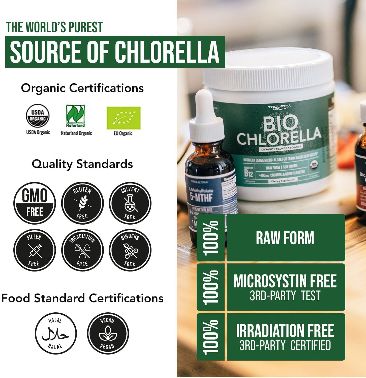 Organic Chlorella Powder - 3 Organic Certifications, Raw Form & Sun Grown - Guaranteed Best Source of Chlorella, Maximum Nutrient & CGF Levels (Chlorella Growth Factor) - 75 Servings (225 gr) : Health & Household