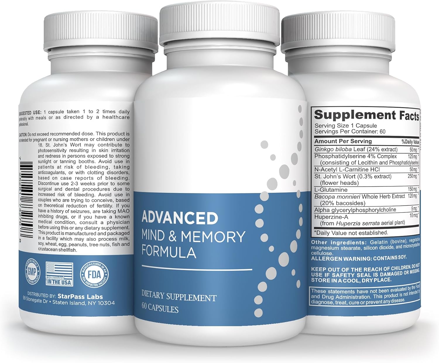 Starpass Labs Advanced Memory Formula Extreme Brain Booster, Brain Supplement For Memory, Focus And Mental Performance, Memory Vitamins For Better Brain Health 180 Capsules (3 Pack) : Health & Household