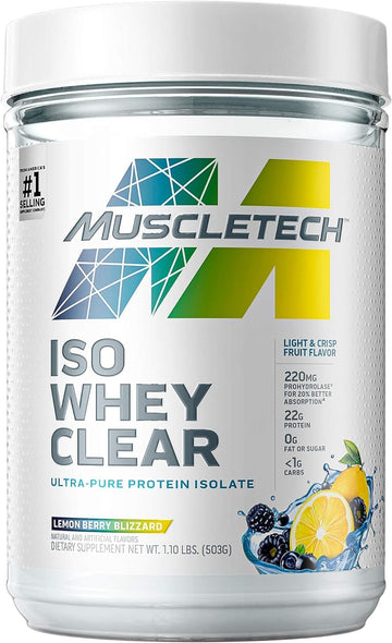 Whey Protein Powder MuscleTech Clear Whey Protein Isolate Whey Isolate Protein Powder for Women & Men Clear Protein Drink 22g of Protein, 90 Calories Lemon Berry Blizzard, 1.1lb(19 Servings) : Health & Household