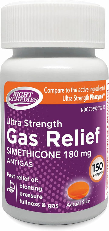 Gas Relief Ultra Strength, 180Mg Simethicone (150 Softgels) Fast Relief From Gas, Bloating, Fullness, Painful Discomfort, Compare To Ultra Strength Phazyme Active Ingredient