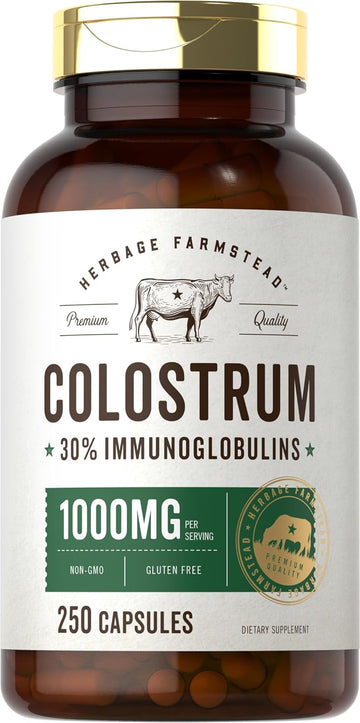 Carlyle Colostrum Capsules | 1000Mg | 250 Count | 30% Igg | Non Gmo, Gluten Free Supplement | By Herbage Farmstead