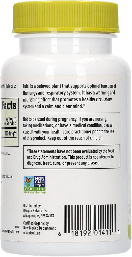 Banyan Botanicals Organic Tulsi, Holy Basil Tablets 90 ct - Adaptogen Supplement Promotes Optimal Function of The Lungs, Heart, & Digestion. Supports Stress Relief and Healthy Inammatory Response