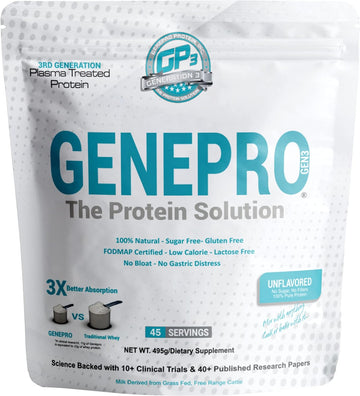 Genepro Unflavored Protein Powder - New Formula - Lactose-Free, Gluten-Free, & Non-Gmo Whey Isolate Supplement Shake (3Rd Generation, 45 Servings)