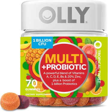 Olly Multi + Probiotic Adult Multivitamin Gummy, 1 Billion Cfus, Digestive And Immune Support Chewable Supplement, 35 Day Supply (70 Gummies), Tropical Twist