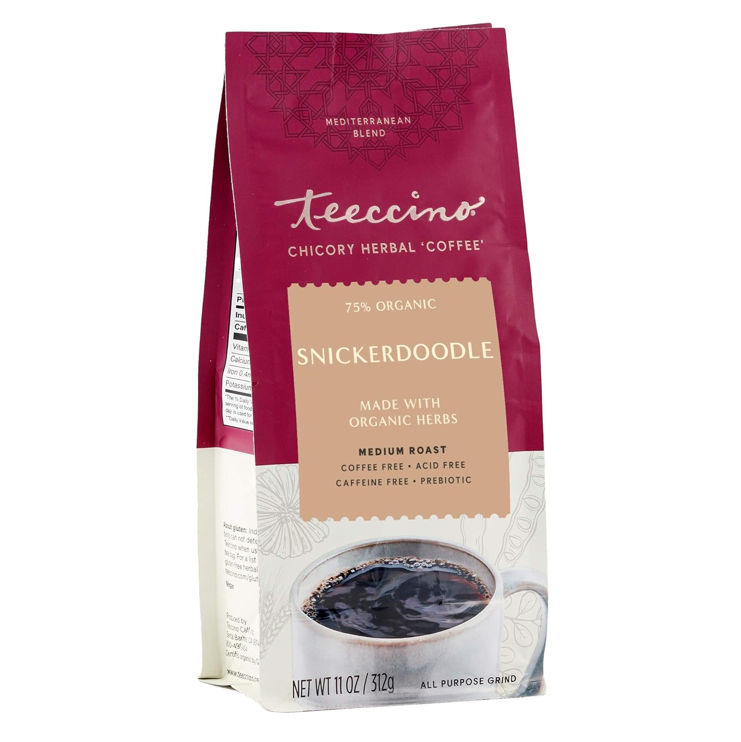 Teeccino Snickerdoodle Chicory Coffee Alternative - Favorite Dessert Beverage That’S Prebiotic, Caffeine-Free & Acid Free, Medium Roast, 11 Ounce