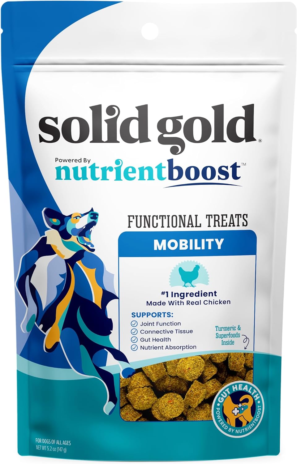 Solid Gold Healthy Dog Treats - Functional Mobility Dog Treats For Training & Joint Support - Chicken Flavor With Glucosamine Chondroitin Healthy Training Treats For Dogs - 5.2 Oz