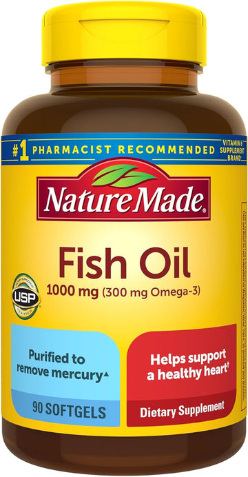 Nature Made Fish Oil 1000 Mg Softgels, Fish Oil Supplements, Omega 3 Fish Oil For Healthy Heart Support, Omega 3 Supplement With 90 Softgels, 45 Day Supply