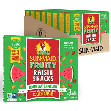 Sun-Maid Sour Watermelon Fruity Raisin Snacks - (56 Pack) 0.7 oz Pouches - Sour Watermelon Raisins - Dried Fruit Snack for Lunches and Snacks