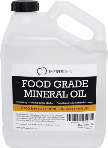 Thirteen Chefs Mineral Oil - 128oz Food Grade Conditioner for Wood Cutting Board, Countertop & Butcher Block, Lubricant for Knife or Meat Grinder - Safe USP Finish on Marble, Soapstone