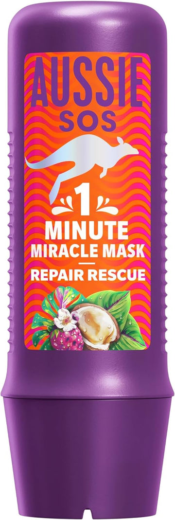 Aussie Sos 1 Minute Miracle Repair Rescue Mask 250Ml To Deeply Nourish Dry, Damaged Hair