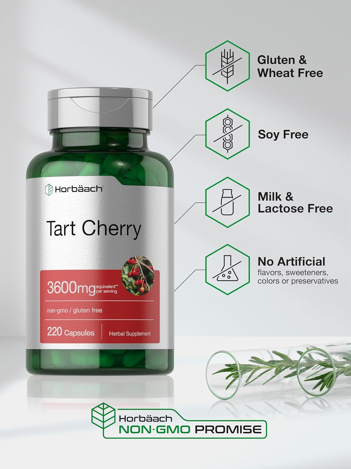 Horbäach Tart Cherry Extract Capsules | 3600mg | 220 Pills | Non-GMO, Gluten Free | Traditional Herbal Supplement : Health & Household