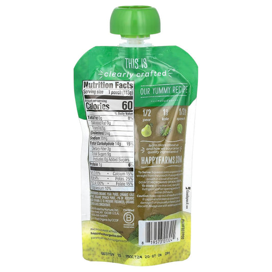 Happy Baby Pears Kale And Spinach Organic Baby Food, 4 Oz Pouch