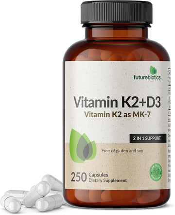 Futurebiotics Vitamin K2 (Mk7) With D3 Supplement - Non-Gmo Formula - 5000 Iu Vitamin D3 & 90 Mcg Vitamin K2 Mk-7, 250 Vegetarian Capsules