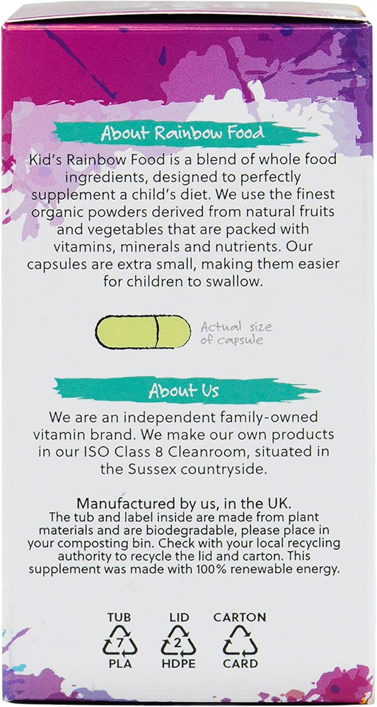 Kids Rainbow Food - Organic Whole Food Multivitamin Supplement - Ideal For Children - 120 Vegan Capsules - Non-Gmo, Made In The Uk By G&G Vitamins