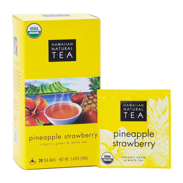 Hawaiian Natural Tea Pineapple Strawberry Flavored Organic Tea - Tropical Fruit Green Tea Blend With White Tea - Perfect Daily Cup & Gift For Tea Lovers - 20 Tea Bags