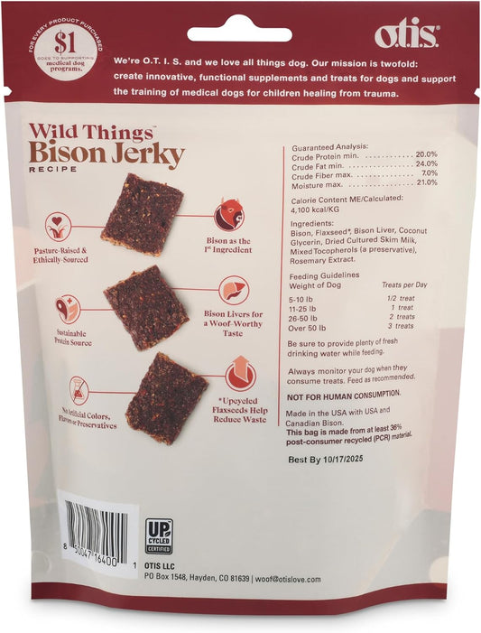 Otis Bison Jerky For Dogs | Protein Packed, Pasture-Raised, Grass-Fed Bison Jerky Dog Treats Healthy Dog Treats - Wild Things | 4 Ounce Bag