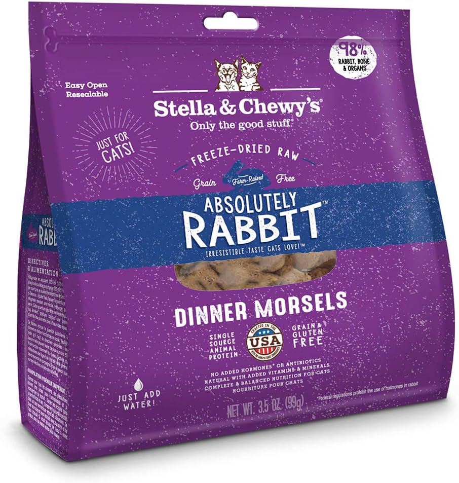 Stella & Chewy'S Freeze-Dried Raw Cat Dinner Morsels – Grain Free, Protein Rich Cat & Kitten Food – Absolutely Rabbit Recipe – 3.5 Oz Bag