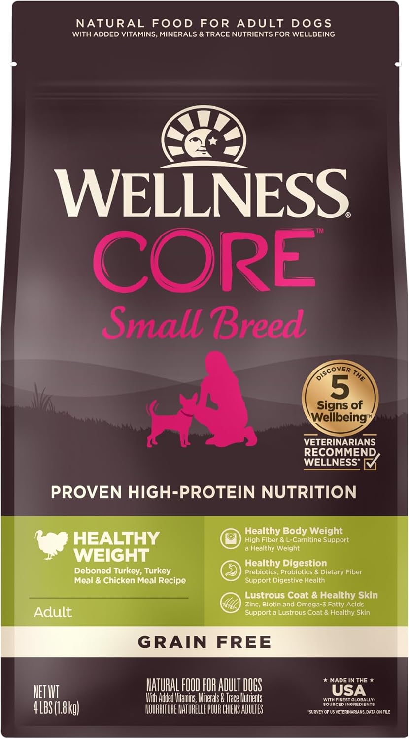 Wellness Core Natural Grain Free Dry Dog Food, Small Breed Healthy Weight, 4-Pound Bag