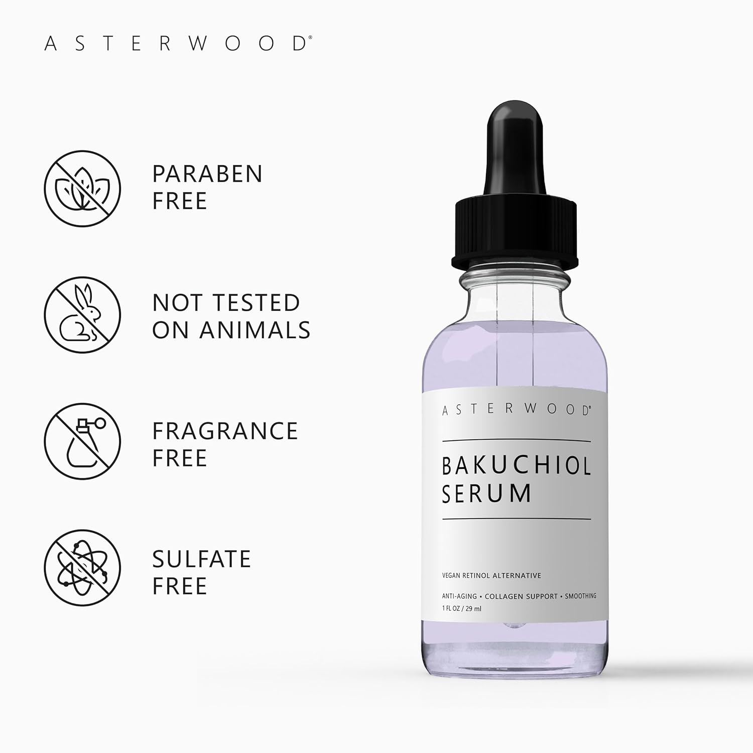 ASTERWOOD Bakuchiol Serum for Face - Retinol Alternative Bakuchiol Oil - Plumping, Anti-Aging and Anti-Wrinkle - Smoothing Skin Care 29ml/1 oz : Beauty & Personal Care