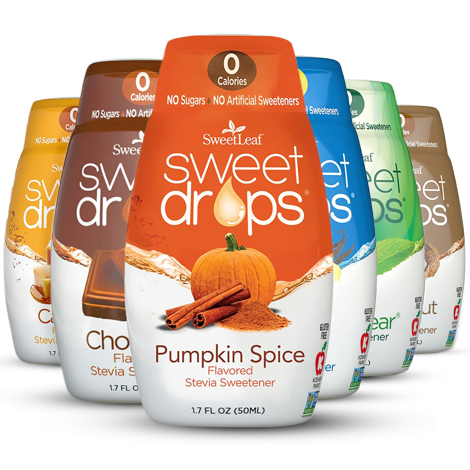 Sweetleaf Sweet Drops - Stevia Liquid Variety Pack, Chocolate, Caramel, Coconut, Vanilla, Pumpkin Spice, And Unflavored Stevia Sweetener, Sugar-Free Coffee Syrup Alternative, 1.7 Oz Ea (Pack Of 6)