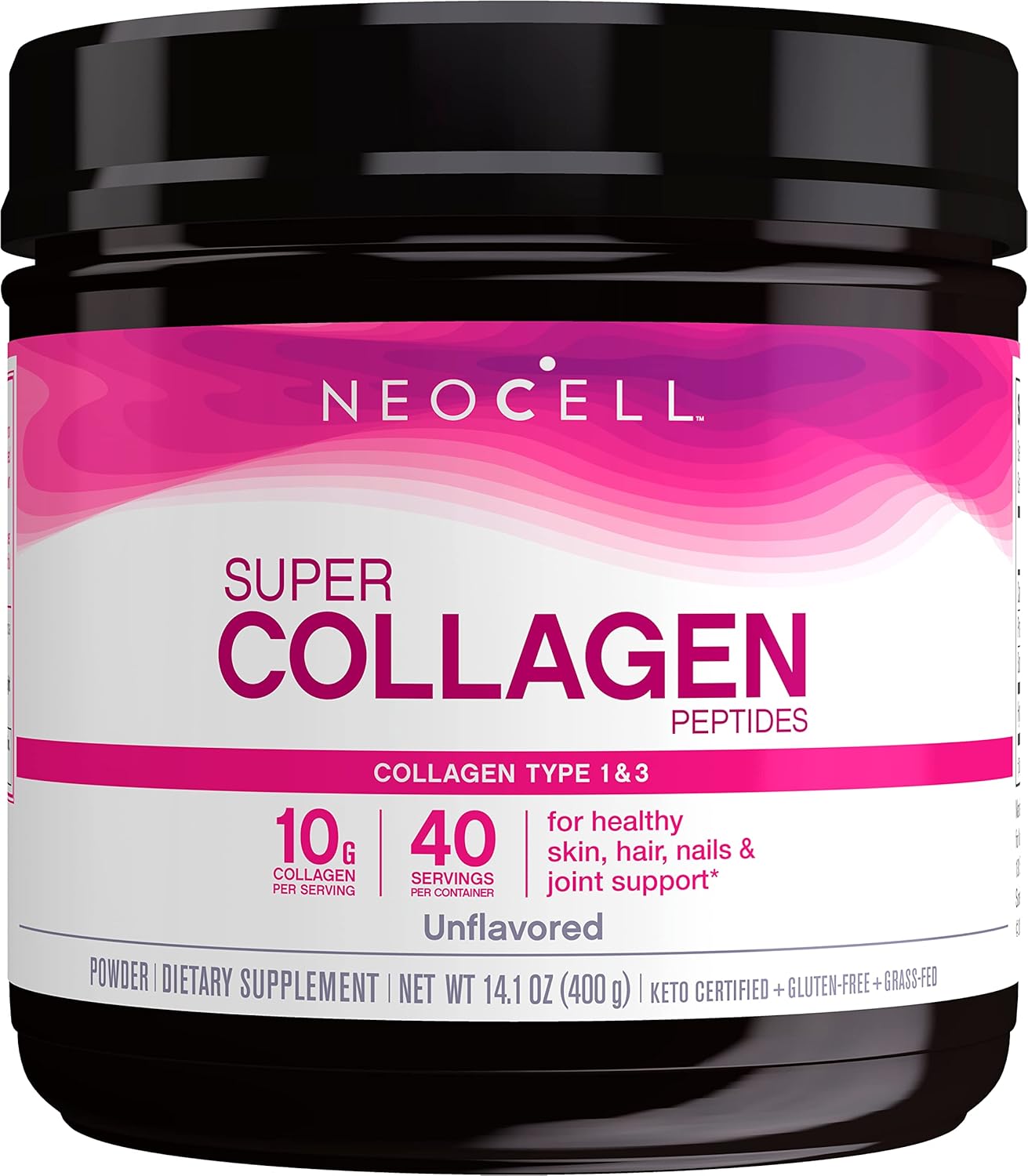 NeoCell Super Collagen Powder, 10g Collagen Peptides per Serving, Gluten Free, Keto Friendly, Non-GMO, Grass Fed, Paleo Friendly, Healthy Hair, Skin, Nails & Joints, Unavored, 1