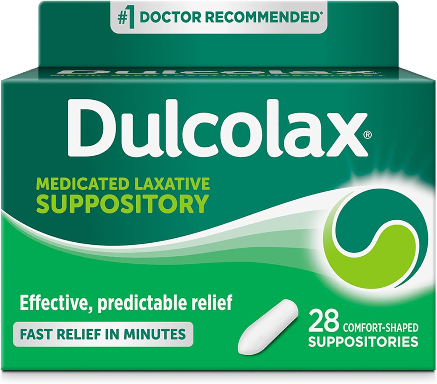 Dulcolax Stimulant Laxative Medicated Suppositories, Predictable & Effective Constipation Relief, Bisacodyl 10 Mg, 28 Count