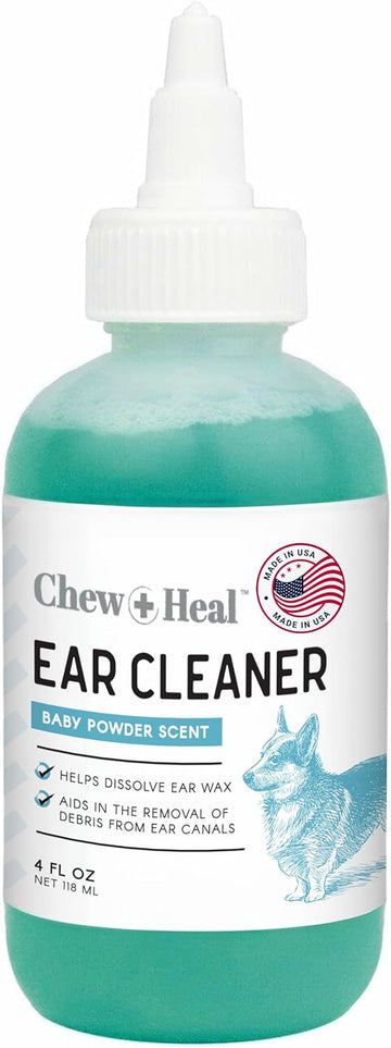 Chew + Heal Cat And Dog Ear Cleaner Solution - 4 Oz Dropper - Pet Ear Wash Drops For Preventing Infection And Removing Debris - Soothing Aloe, Witch Hazel, And Tea Tree Oil