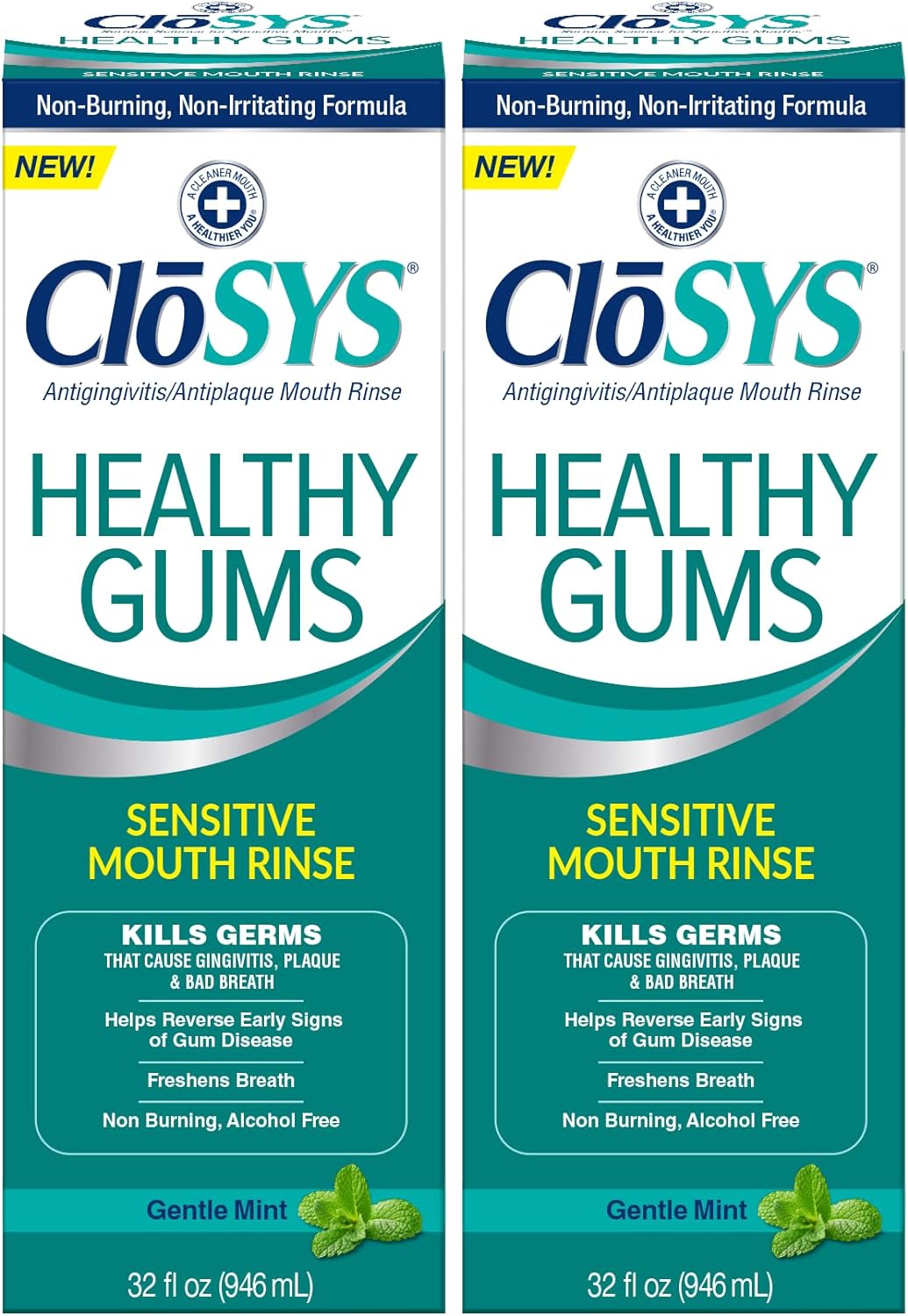 Closys Healthy Gums Mouthwash, Antiplaque and Antigingivitis for Gum Health, Non-Burning, Non-Irritating – 32 Fl Oz (Twin Pack)