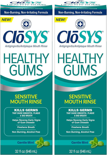 Closys Healthy Gums Mouthwash, Antiplaque and Antigingivitis for Gum Health, Non-Burning, Non-Irritating – 32 Fl Oz (Twin Pack)