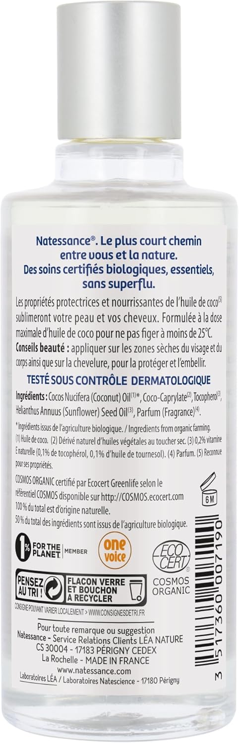 Natessance Certified Organic Cosmetic Bio Coconut Dry Oil, 100 Ml