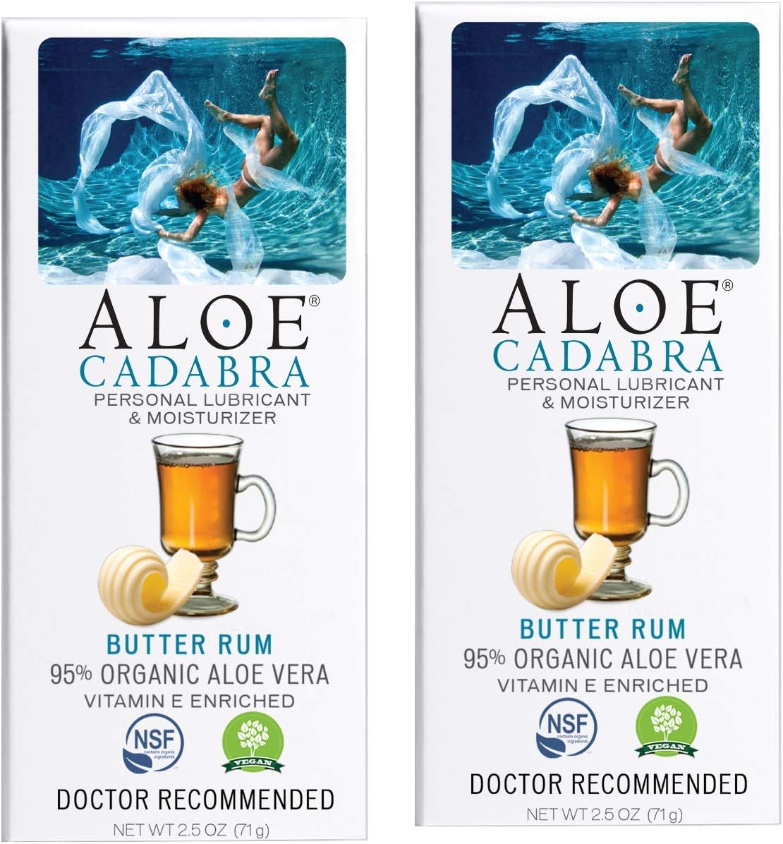 Aloe Cadabra Personal Lubricant, Natural Butter Rum Flavored Lube for Women, Men & Couples, 2.5 Ounce (Pack of 2)