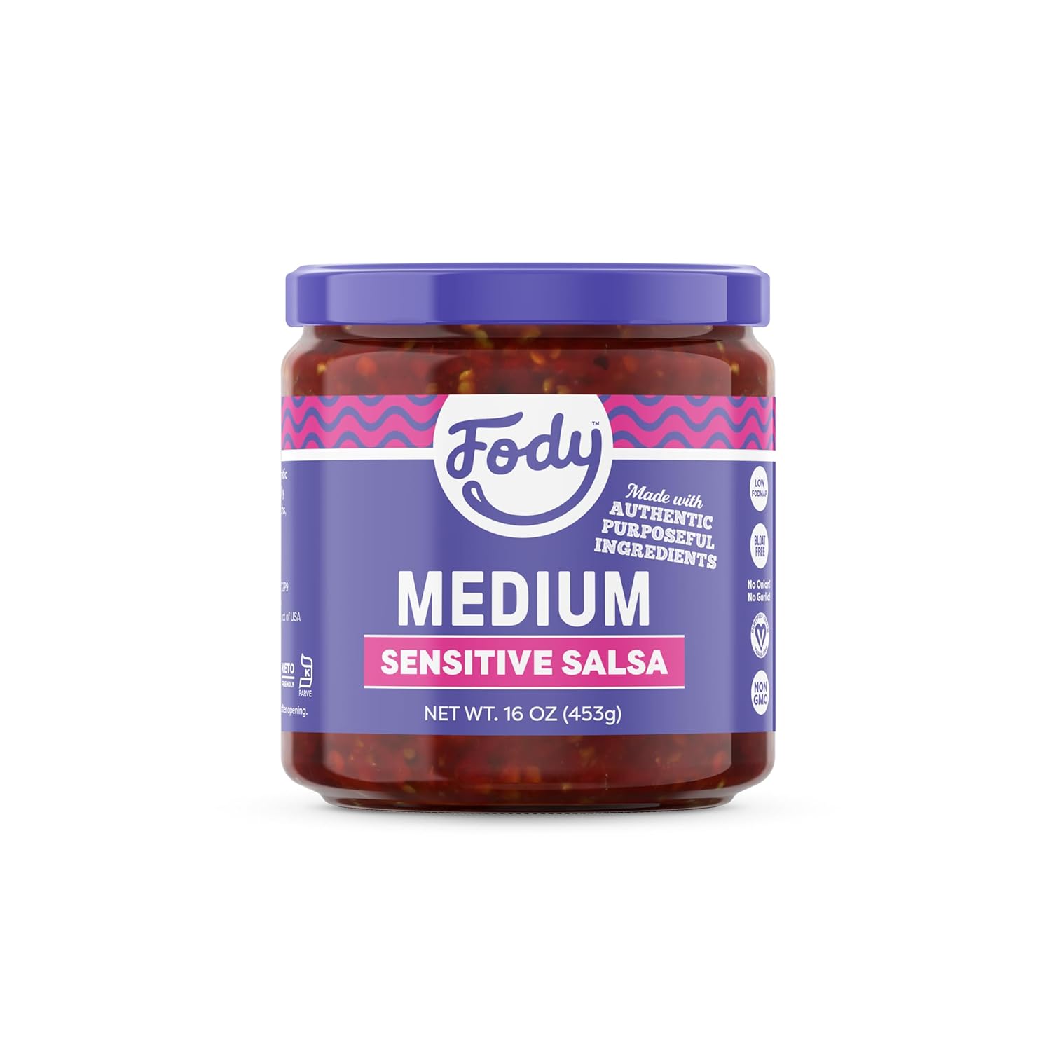 Fody Foods Medium Salsa, 16 Oz, Garlic And Onion Free, Low Fodmap Certified, Gut & Ibs Friendly, Vegan, Non-Gmo, Gluten Free, Keto Friendly