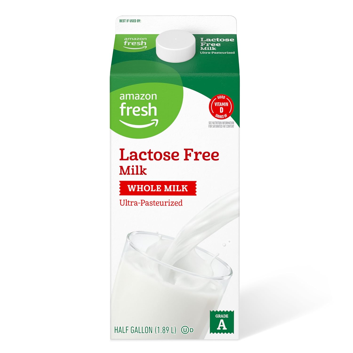 Amazon Fresh, Lactose Free Whole Milk, Ultra-Pasteurized, Kosher, Half Gallon, 64 Fl Oz (Previously Happy Belly, Packaging May Vary)