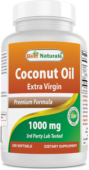 Best Naturals Extra Virgin Coconut Oil 1000 mg Softgel, 180 Count