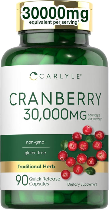 Carlyle Cranberry Supplement | 30,000Mg | 90 Capsules | Non-Gmo And Gluten Free Formula | Cranberry Pills From Concentrate Extract