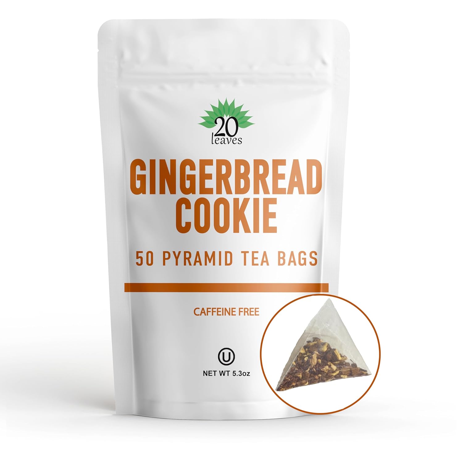 Gingerbread Cookie Dessert Tea Made With Rooibos Herbal Tisane - Caffeine And Sugar Free - 50 Pyramid Tea Bags Sachets In A Resealable Bag