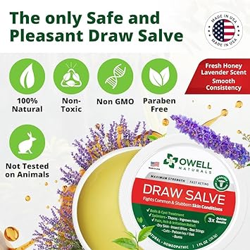 OWELL NATURALS Drawing Salve Ointment 2 oz, ingrown Hair Treatment, Boil & Cyst, Splinter Remover, Bug and Spider Bites, bee Sting, Mosquito bite Itch Relief, Poison Ivy