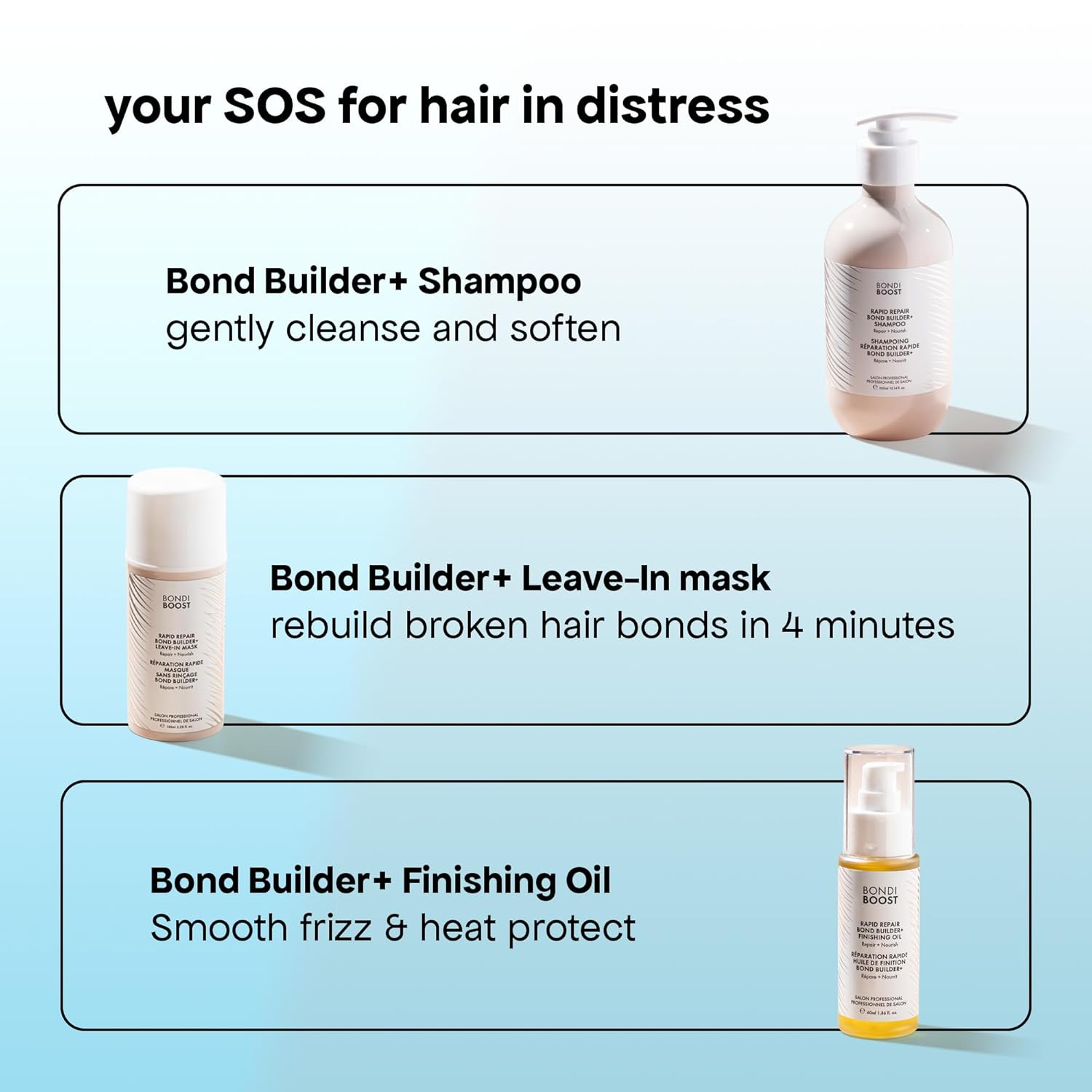 Bondiboost Rapid Repair Bond Builder + Shampoo For Damaged Hair [10.14 Fl Oz], Strengthening Formula For Restoring + Rebuilding Hair, Deep Conditioning + Nourishing Treatment For Healthier Results : Industrial & Scientific
