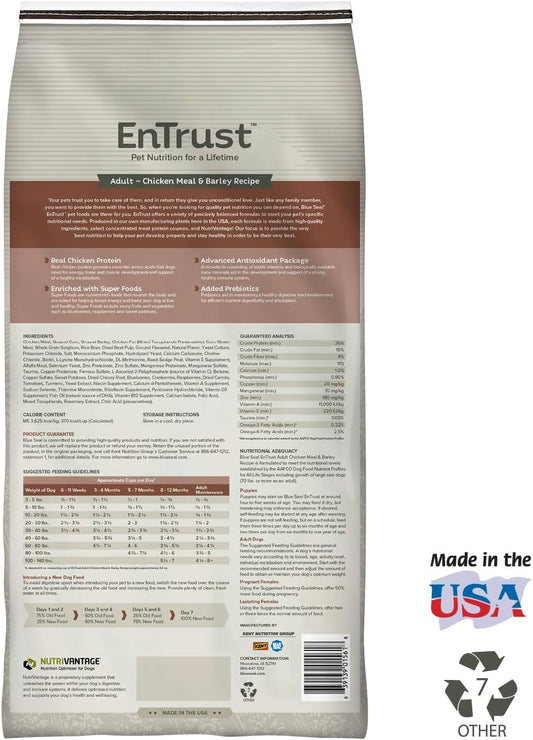 Entrust Adult Dog Food | Real Chicken & Barley | Enriched With Super Foods, Antioxidants And Probiotics | No Wheat Or Soy | 6 Pound Bag