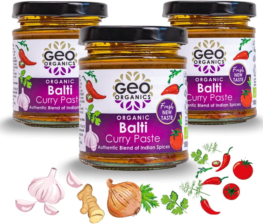 Geo Organics Balti Curry Paste 180g (Pack of 1) Serves 4 | Organic Curry Paste | Certified Organic & Vegan Friendly | Authentic Restaurant Recipe Base Indian Balti Vegan Food : Amazon.co.uk: Grocery